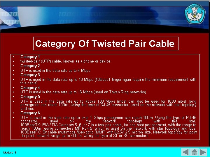 Category Of Twisted Pair Cable • • • Module 9 Category 1 twisted-pair (UTP)