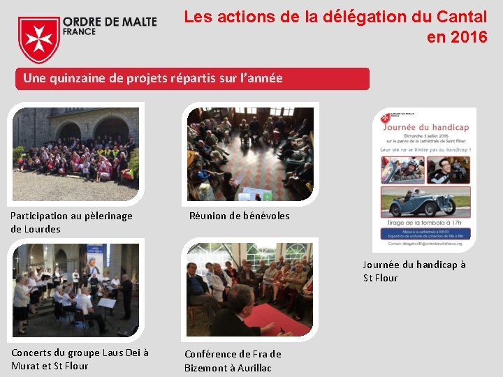 Les actions de la délégation du Cantal en 2016 Une quinzaine de projets répartis