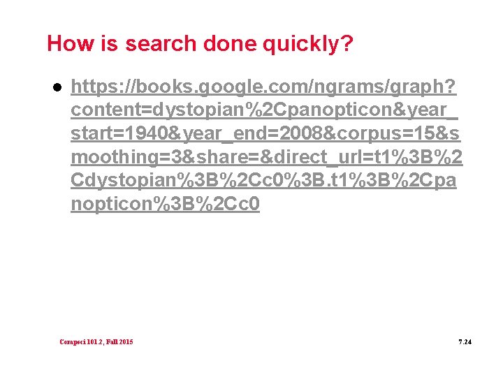 How is search done quickly? l https: //books. google. com/ngrams/graph? content=dystopian%2 Cpanopticon&year_ start=1940&year_end=2008&corpus=15&s moothing=3&share=&direct_url=t