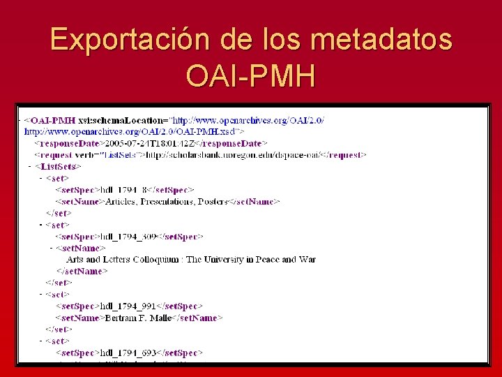 Exportación de los metadatos OAI-PMH 