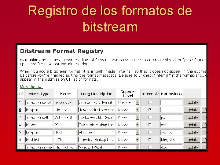 Registro de los formatos de bitstream 