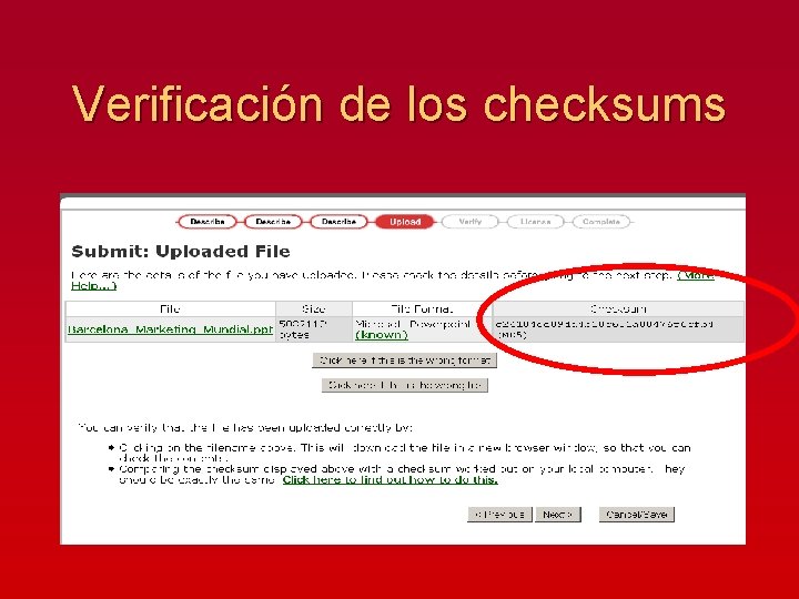 Verificación de los checksums 