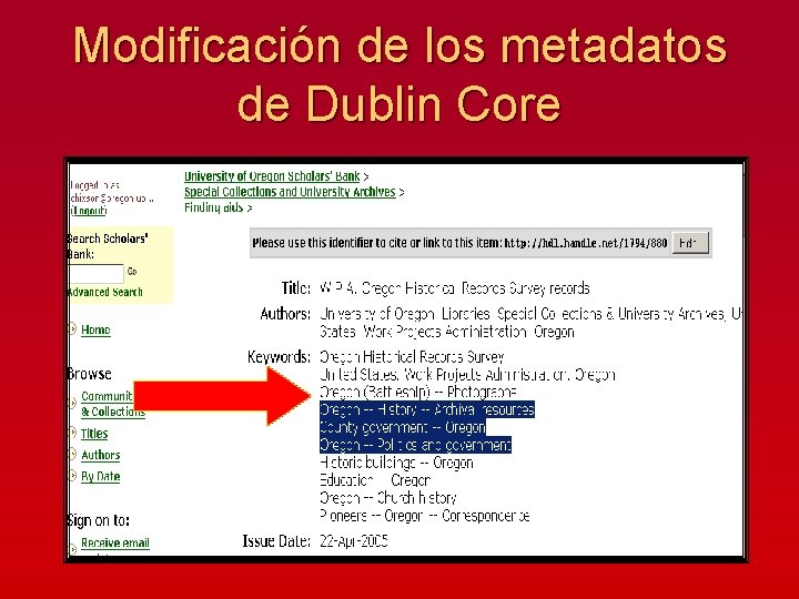 Modificación de los metadatos de Dublin Core 