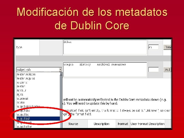 Modificación de los metadatos de Dublin Core 