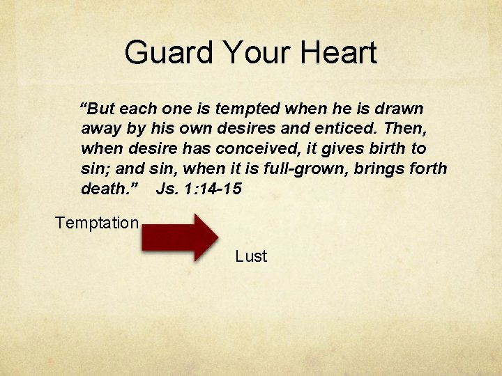 Guard Your Heart “But each one is tempted when he is drawn away by