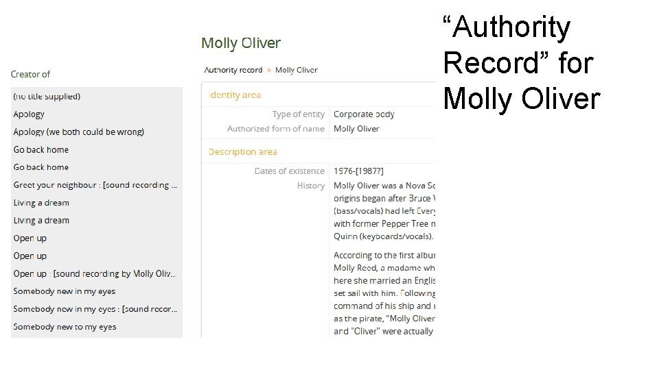 “Authority Record” for Molly Oliver 