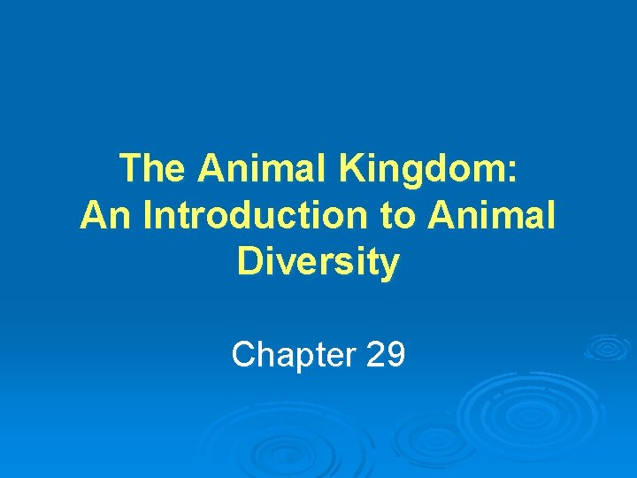 The Animal Kingdom: An Introduction to Animal Diversity Chapter 29 