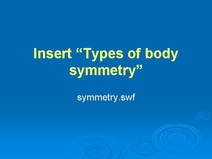 Insert “Types of body symmetry” symmetry. swf 