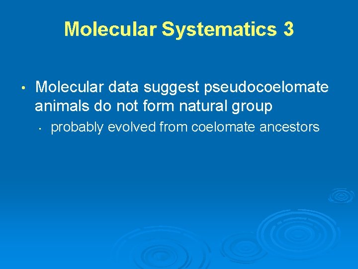 Molecular Systematics 3 • Molecular data suggest pseudocoelomate animals do not form natural group