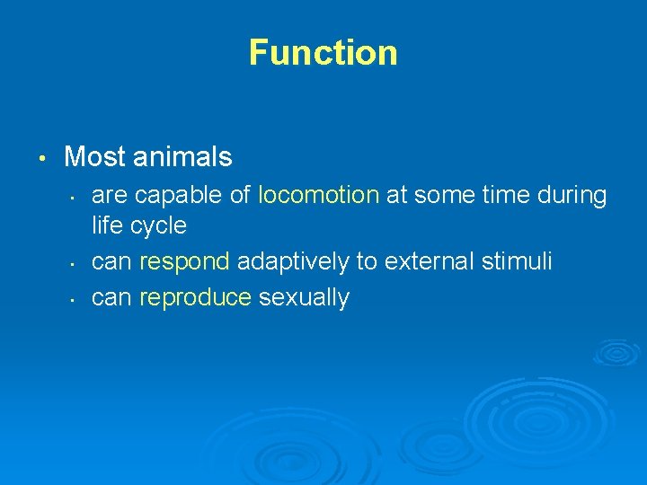 Function • Most animals • • • are capable of locomotion at some time