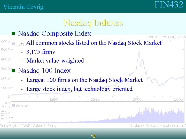 FIN 432 Vicentiu Covrig Nasdaq Indexes n n Nasdaq Composite Index - All common