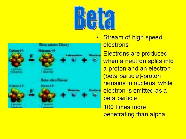  • Stream of high speed electrons • Electrons are produced when a neutron