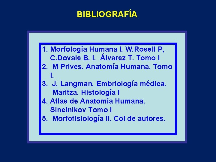 BIBLIOGRAFÍA 1. Morfología Humana I. W. Rosell P, C. Dovale B. I. Álvarez T.