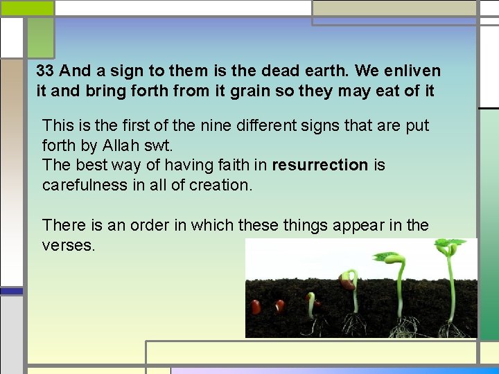 33 And a sign to them is the dead earth. We enliven it and