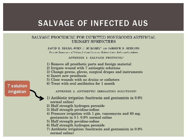 SALVAGE OF INFECTED AUS 7 solution irrigation SALVAGE OF INFECTED AUS 7 solution irrigation