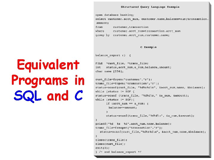 Equivalent Programs in SQL and C 