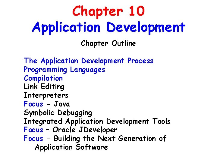 Chapter 10 Application Development Chapter Outline The Application Development Process Programming Languages Compilation Link