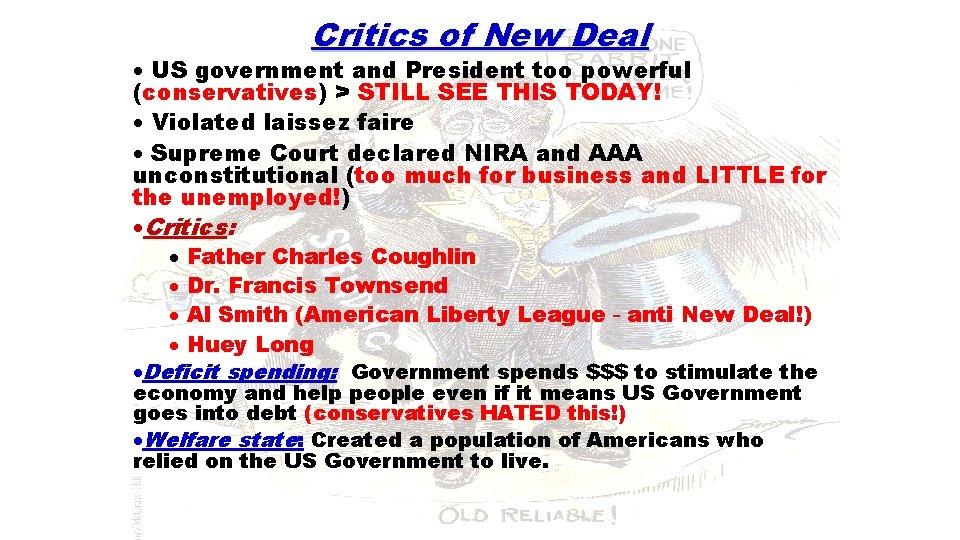 Critics of New Deal · US government and President too powerful (conservatives) > STILL