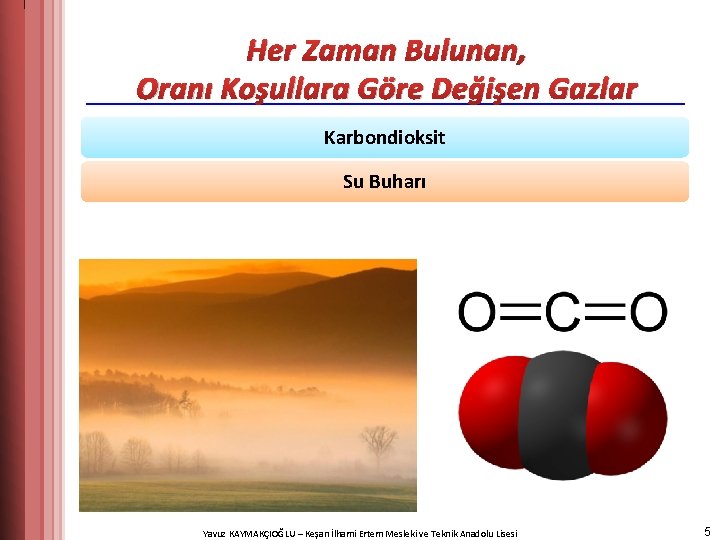 Her Zaman Bulunan, Oranı Koşullara Göre Değişen Gazlar Karbondioksit Su Buharı Yavuz KAYMAKÇIOĞLU –