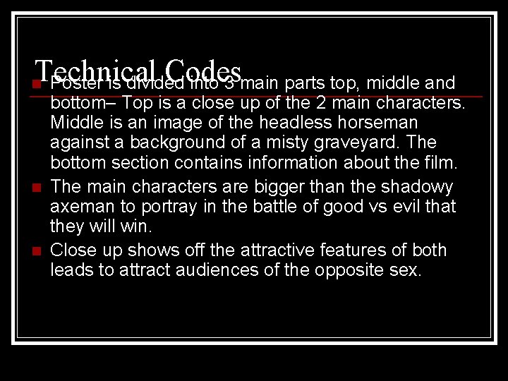 Technical Codes Poster is divided into 3 main parts top, middle and n n