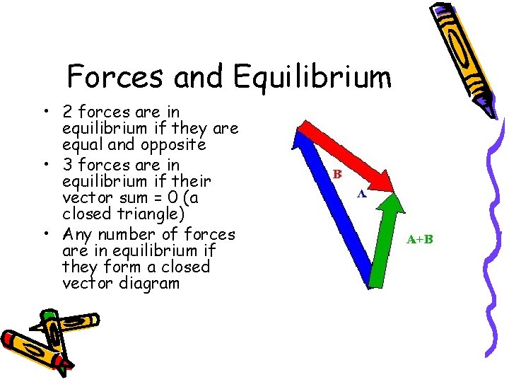 Forces and Equilibrium • 2 forces are in equilibrium if they are equal and