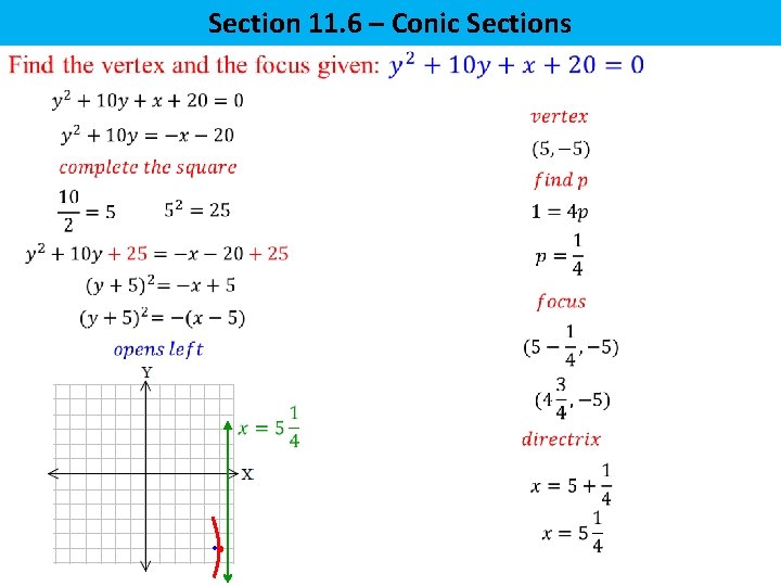 Section 11. 6 – Conic Sections 