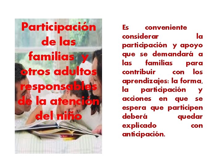 Participación de las familias y otros adultos responsables de la atención del niño Es