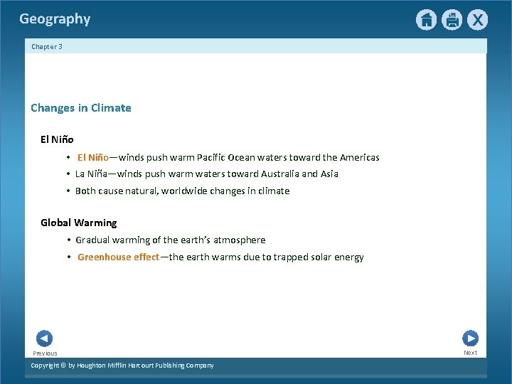 Geography Chapter 3 2 Changes in Climate El Niño • El Niño—winds push warm