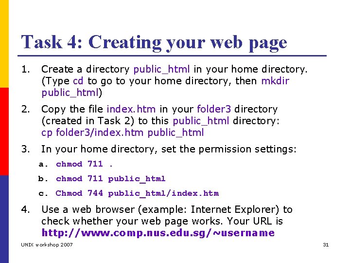 Task 4: Creating your web page 1. Create a directory public_html in your home