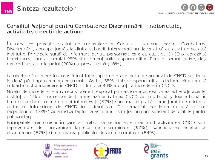 Sinteza rezultatelor Consiliul Național pentru Combaterea Discriminării – notorietate, activitate, direcții de acțiune În