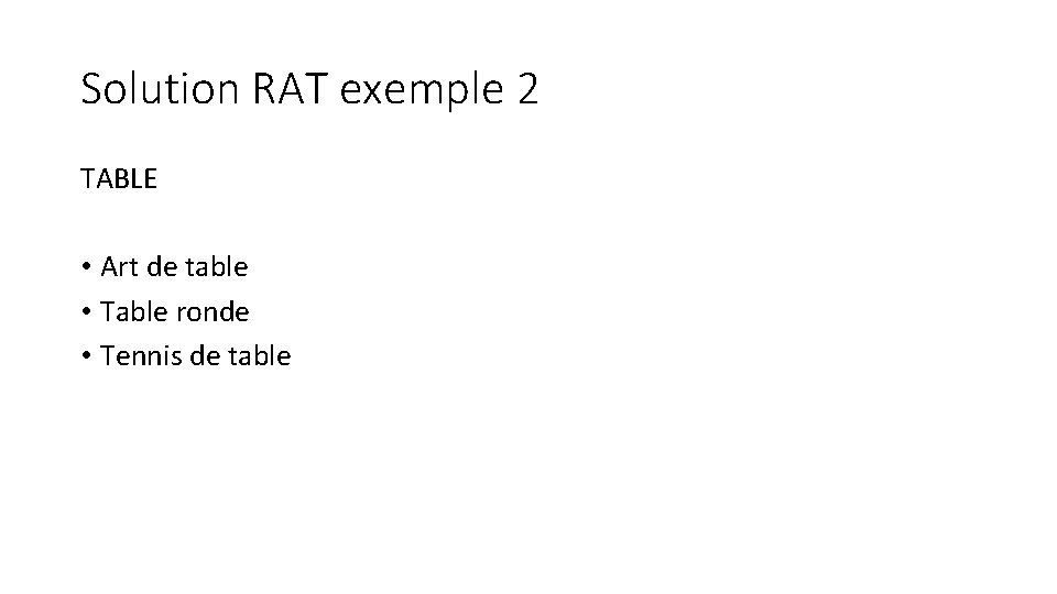 Solution RAT exemple 2 TABLE • Art de table • Table ronde • Tennis