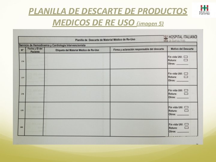 PLANILLA DE DESCARTE DE PRODUCTOS MEDICOS DE RE USO (imagen 5) 