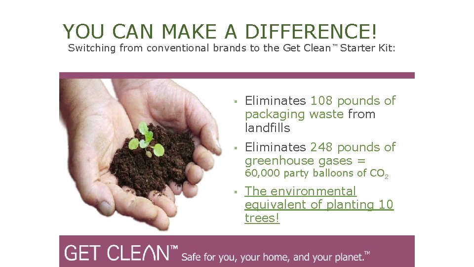 YOU CAN MAKE A DIFFERENCE! Switching from conventional brands to the Get Clean™ Starter