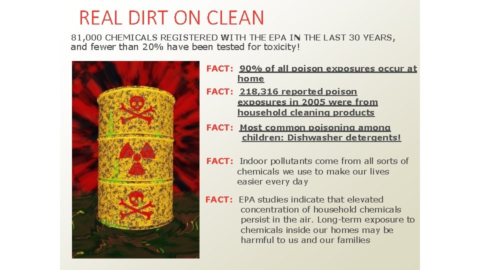 REAL DIRT ON CLEAN 81, 000 CHEMICALS REGISTERED WITH THE EPA IN THE LAST