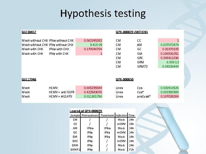 Hypothesis testing GSE 30457 GPX-000029 (MITH 24) Mock without CHX IFNα without CHX Mock