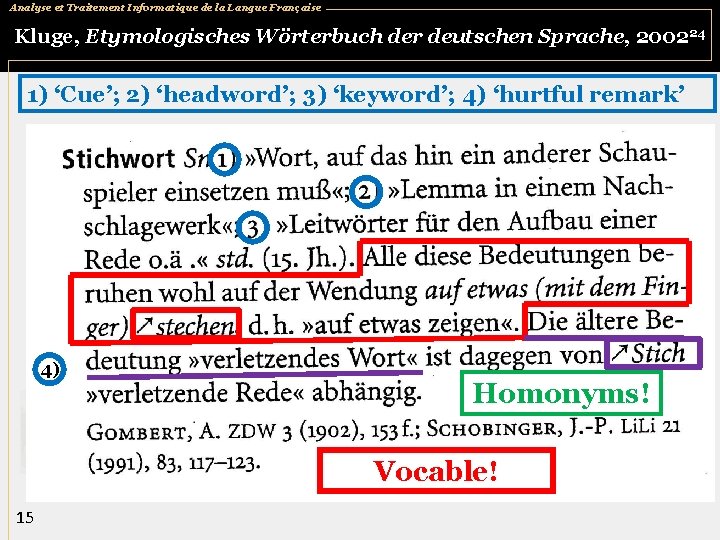 Analyse et Traitement Informatique de la Langue Française Kluge, Etymologisches Wörterbuch der deutschen Sprache,