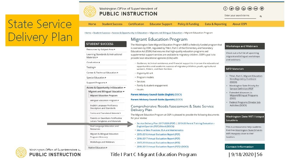 State Service Delivery Plan Title I Part C Migrant Education Program | 9/18/2020 |