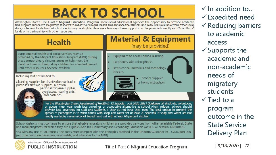 ü In addition to… ü Expedited need ü Reducing barriers to academic access ü