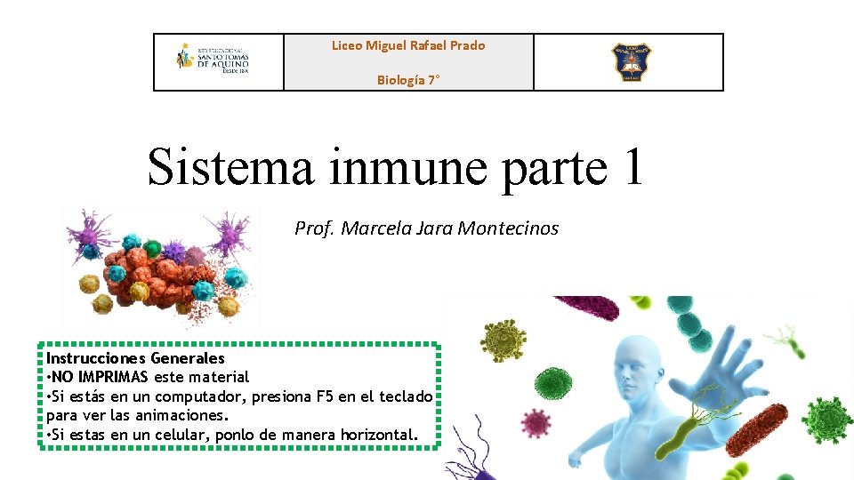 Liceo Miguel Rafael Prado Biología 7° Sistema inmune parte 1 Prof. Marcela Jara Montecinos