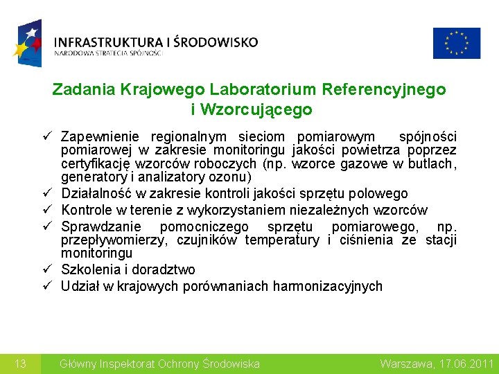 Zadania Krajowego Laboratorium Referencyjnego i Wzorcującego ü Zapewnienie regionalnym sieciom pomiarowym spójności pomiarowej w