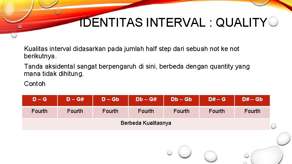 IDENTITAS INTERVAL : QUALITY Kualitas interval didasarkan pada jumlah half step dari sebuah not