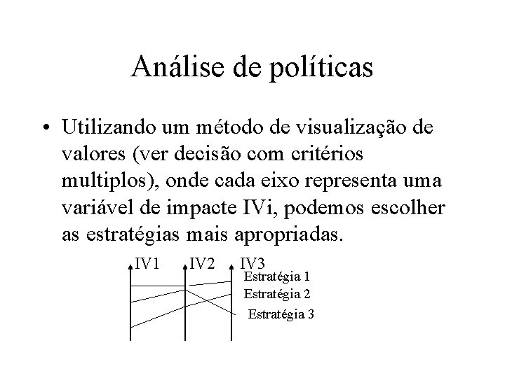 Análise de políticas • Utilizando um método de visualização de valores (ver decisão com