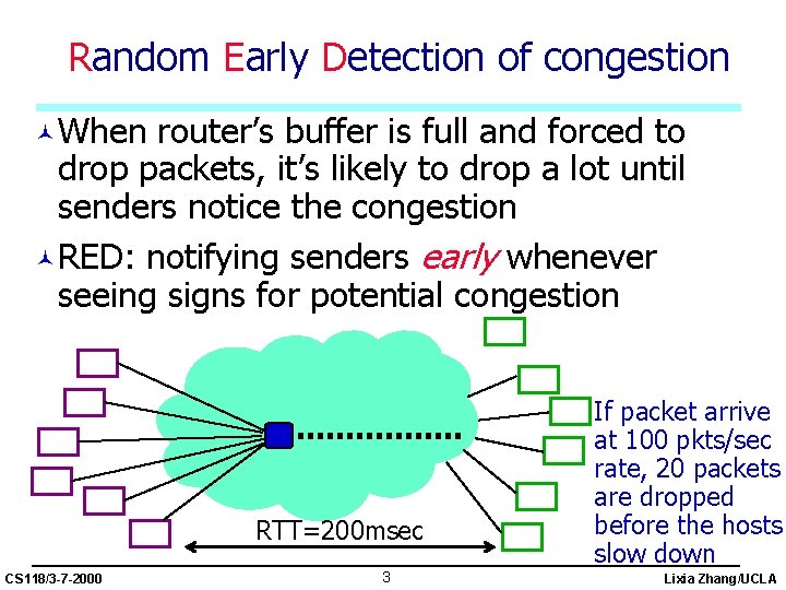 Random Early Detection of congestion ©When router’s buffer is full and forced to drop