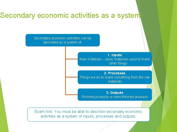 Secondary economic activities as a system Secondary economic activities can be described as a
