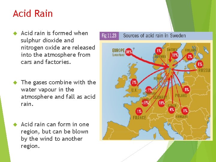 Acid Rain Acid rain is formed when sulphur dioxide and nitrogen oxide are released