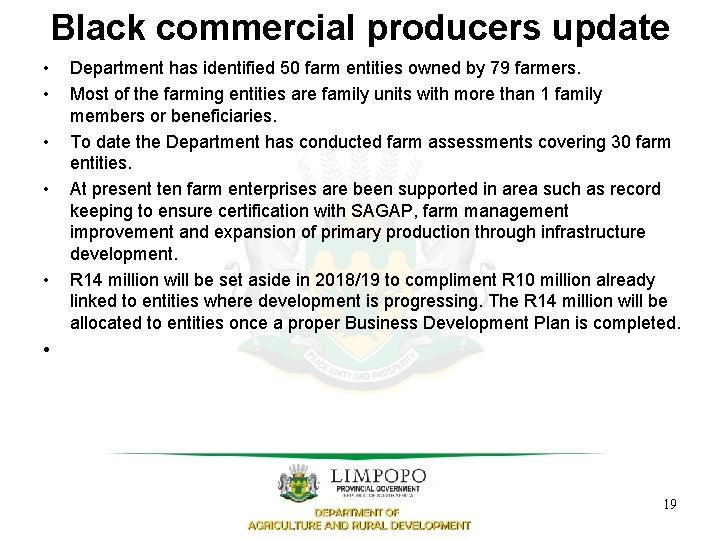 Black commercial producers update • • • Department has identified 50 farm entities owned