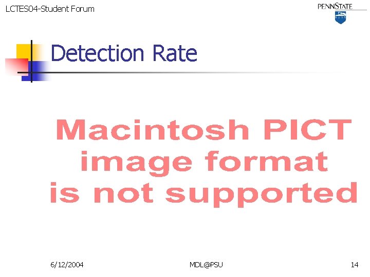 LCTES 04 -Student Forum Detection Rate 6/12/2004 MDL@PSU 14 