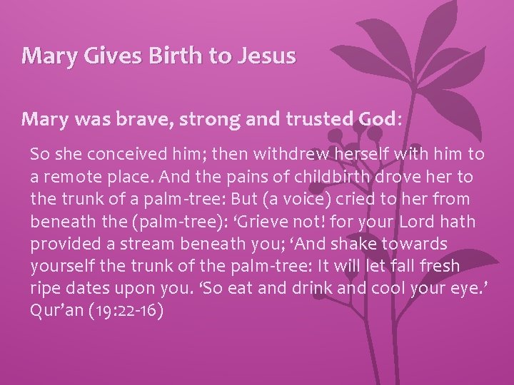 Mary Gives Birth to Jesus Mary was brave, strong and trusted God: So she