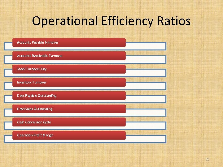 Operational Efficiency Ratios Accounts Payable Turnover Accounts Receivable Turnover Stock Turnover Day Inventory Turnover Operational Efficiency Ratios Accounts Payable Turnover Accounts Receivable Turnover Stock Turnover Day Inventory Turnover