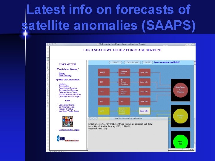 Latest info on forecasts of satellite anomalies (SAAPS) 